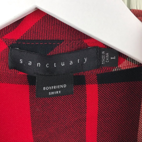 Sanctuary Boyfriend Shirt Red Plaid Button Down - Picture 5 of 7